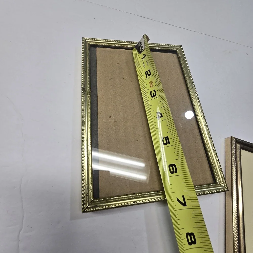 Vintage PAIR Gold Metal Photo Frames Ornate Easel Rectangle Hanging Cottagecore